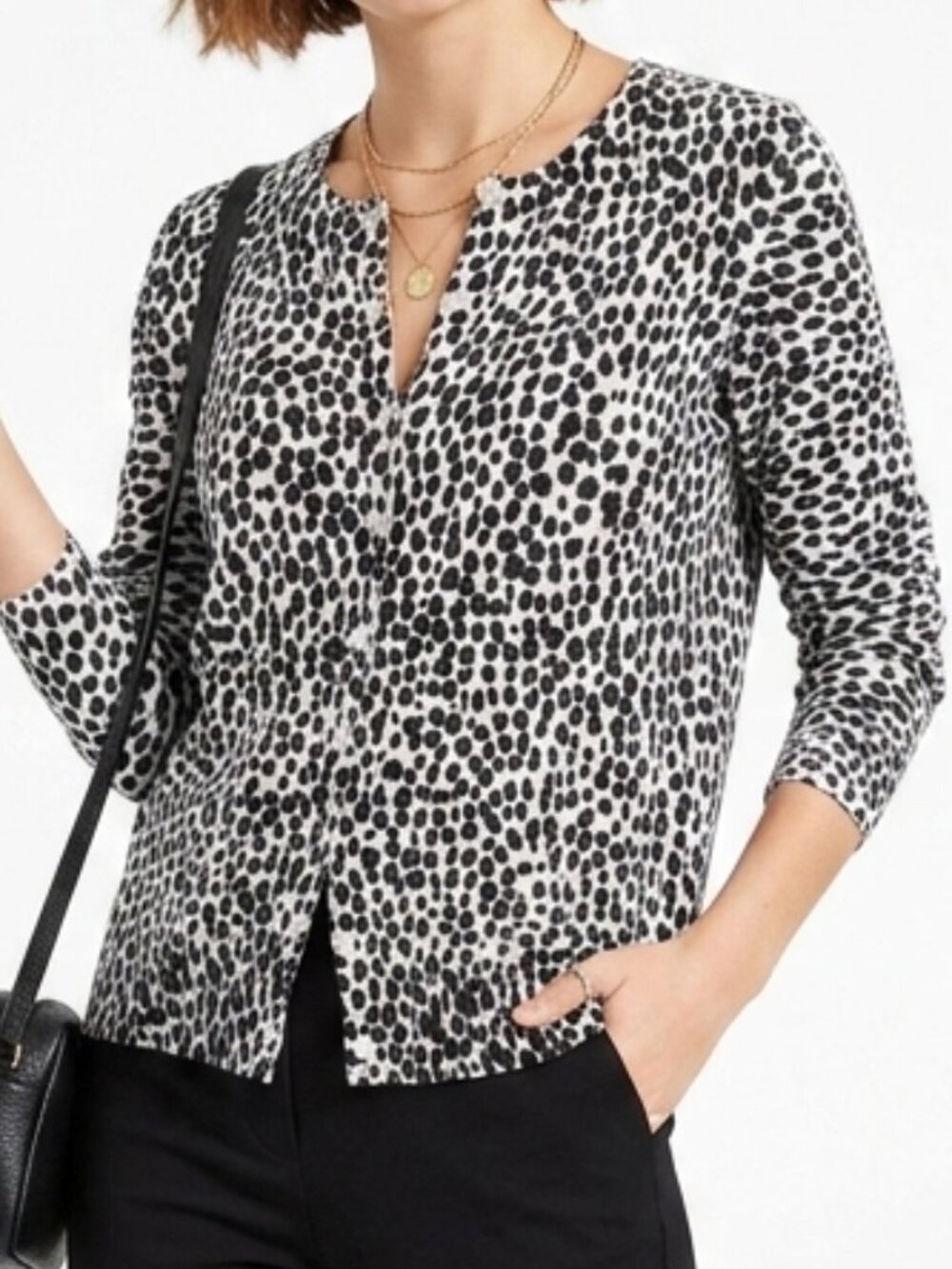 OLD NAVY Black Cream Leopard Animal Print Cardigan Sweater Medium